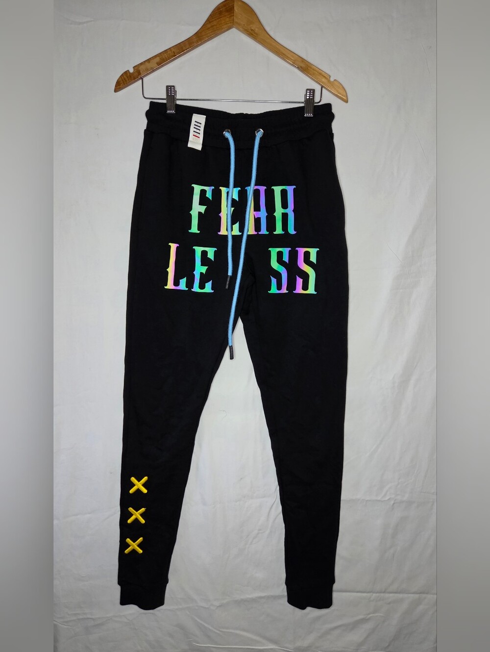 Black Men's Joggers with Iridescent 'Fear Less' Print